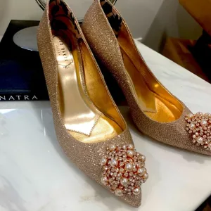 TED BAKER Cinderella Rose Gold Jeweled Heels