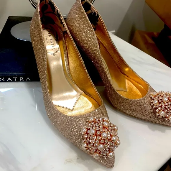 TED BAKER Cinderella Rose Gold Jeweled Heels