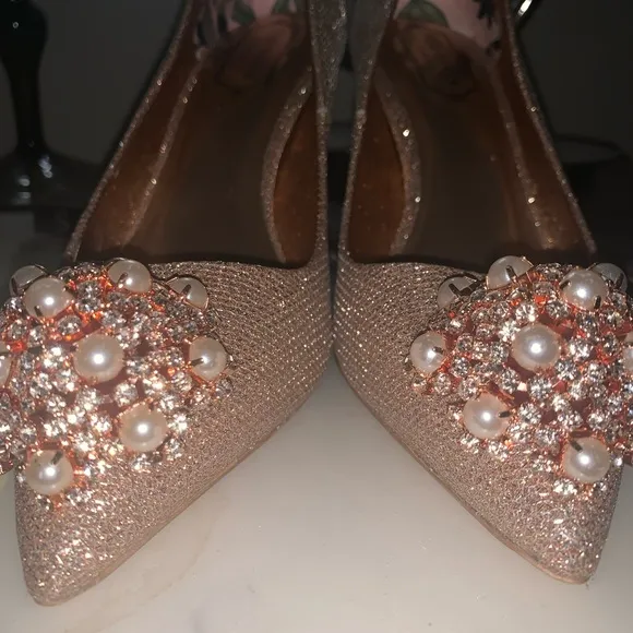 TED BAKER Cinderella Rose Gold Jeweled Heels