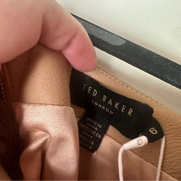 Ted Baker London Faux Vegan Leather Veeria A-Line Mini Skirt In Camel NWT 16