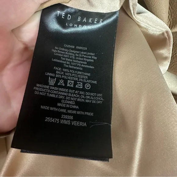 Ted Baker London Faux Vegan Leather Veeria A-Line Mini Skirt In Camel NWT 16