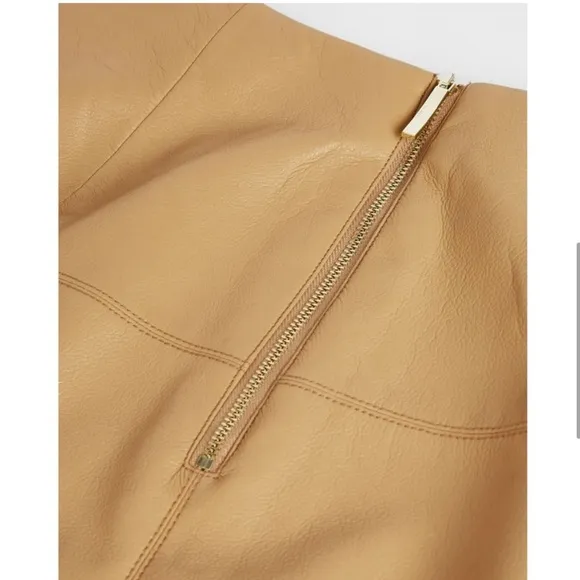 Ted Baker London Faux Vegan Leather Veeria A-Line Mini Skirt In Camel NWT 16