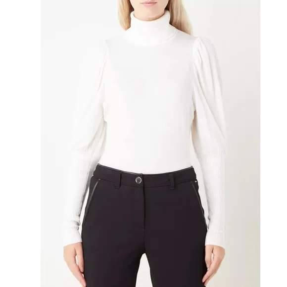 Ted Baker London Ivory Aidabel Puff Sleeve Turtleneck Sweater Size 14