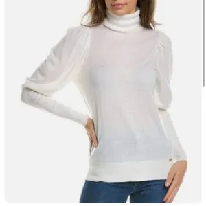 Ted Baker London Ivory Aidabel Puff Sleeve Turtleneck Sweater Size 14