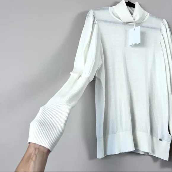 Ted Baker London Ivory Aidabel Puff Sleeve Turtleneck Sweater Size 14