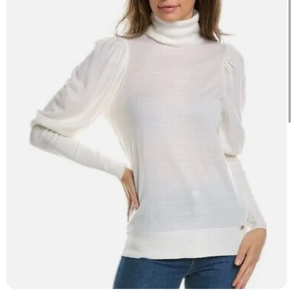 Ted Baker London Ivory Aidabel Puff Sleeve Turtleneck Sweater Size 14