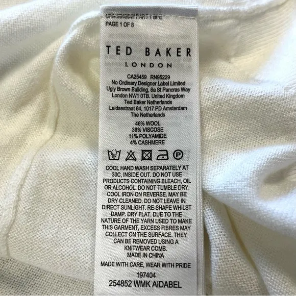 Ted Baker London Ivory Aidabel Puff Sleeve Turtleneck Sweater Size 14