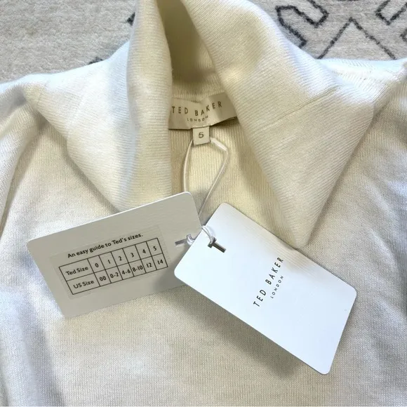 Ted Baker London Ivory Aidabel Puff Sleeve Turtleneck Sweater Size 14