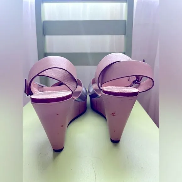 TED BAKER wedge heels; leather &amp; silver; Size 38