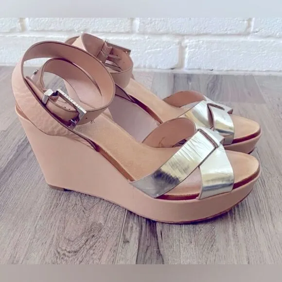 TED BAKER wedge heels; leather &amp; silver; Size 38