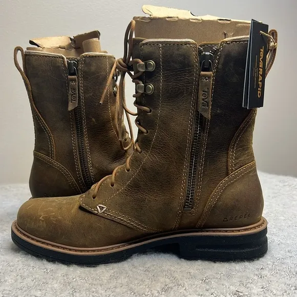 Teva Rowena Lace Womens Short Boots Brown Waterproof Leather NWT