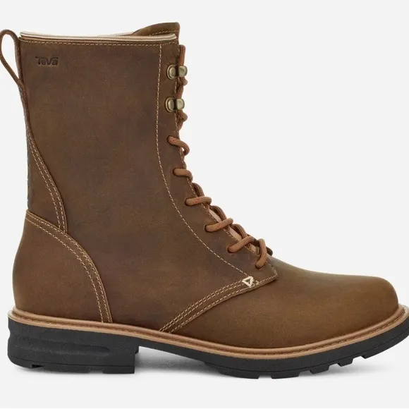 Teva Rowena Lace Womens Short Boots Brown Waterproof Leather NWT