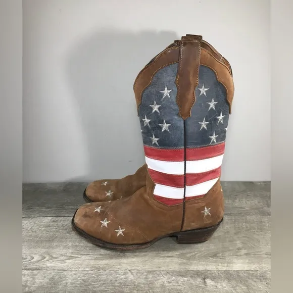 Texas Legacy Patriotic Stars Stripes Women’s Leather Cowboy Western Boots 11 US