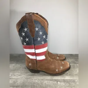 Texas Legacy Patriotic Stars Stripes Women’s Leather Cowboy Western Boots 11 US
