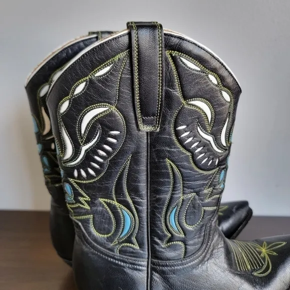 The Old gringo Rare Vintage Angel Inlay short black cowgirl boots cowboy western