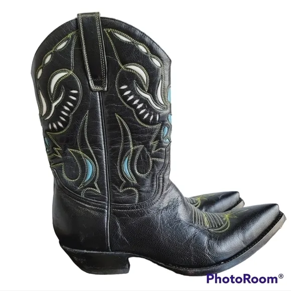 The Old gringo Rare Vintage Angel Inlay short black cowgirl boots cowboy western