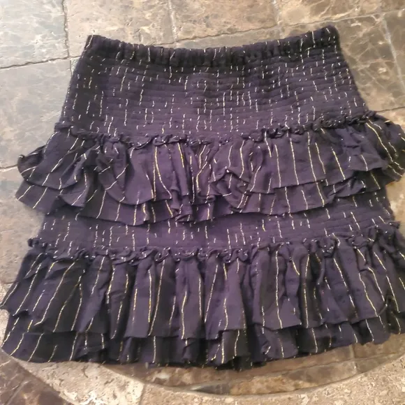The Pants Store Never Gonna Give You Up Layered Black Gold Mini Skirt L NWT