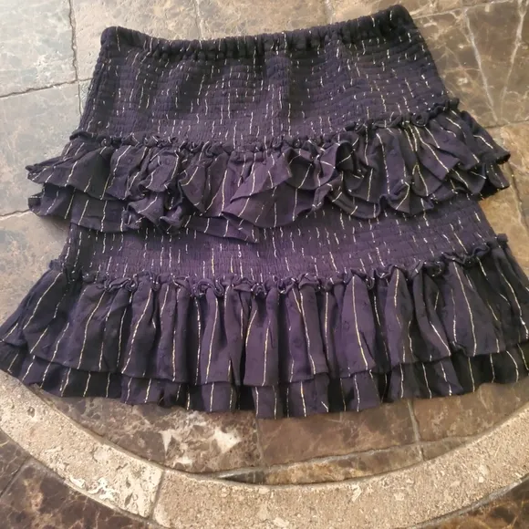 The Pants Store Never Gonna Give You Up Layered Black Gold Mini Skirt L NWT