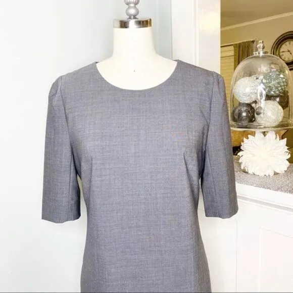 Theory Gray Wool Stretch Sheath Dress Short Sleeve 8 Medium