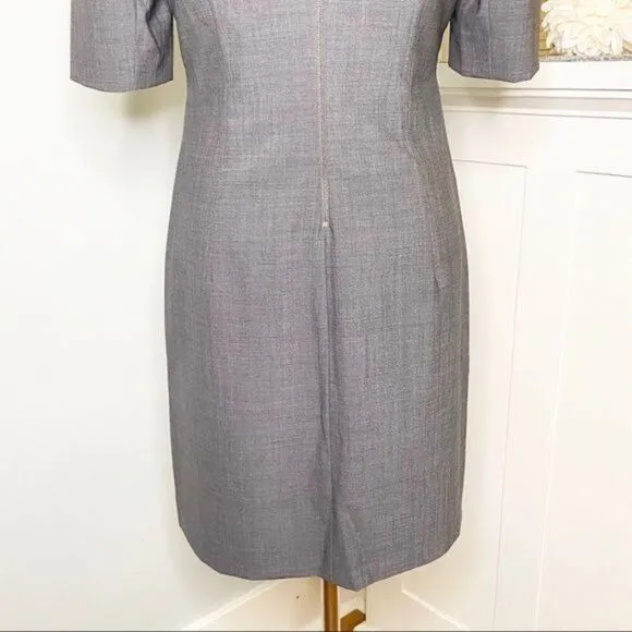 Theory Gray Wool Stretch Sheath Dress Short Sleeve 8 Medium