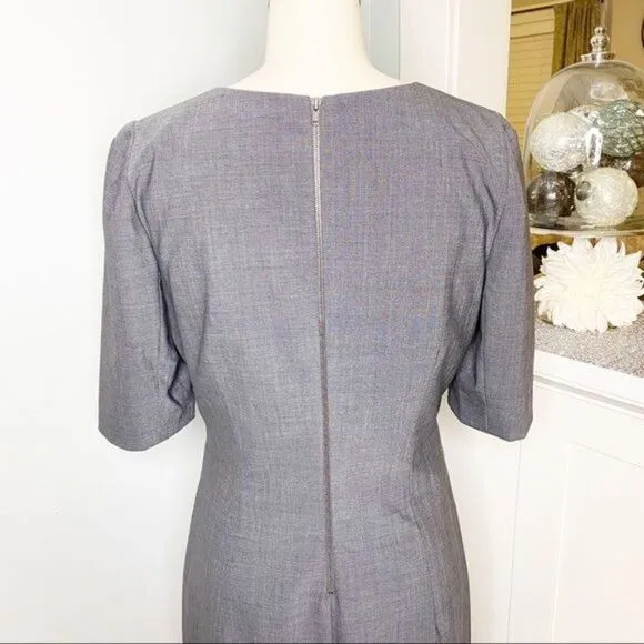 Theory Gray Wool Stretch Sheath Dress Short Sleeve 8 Medium