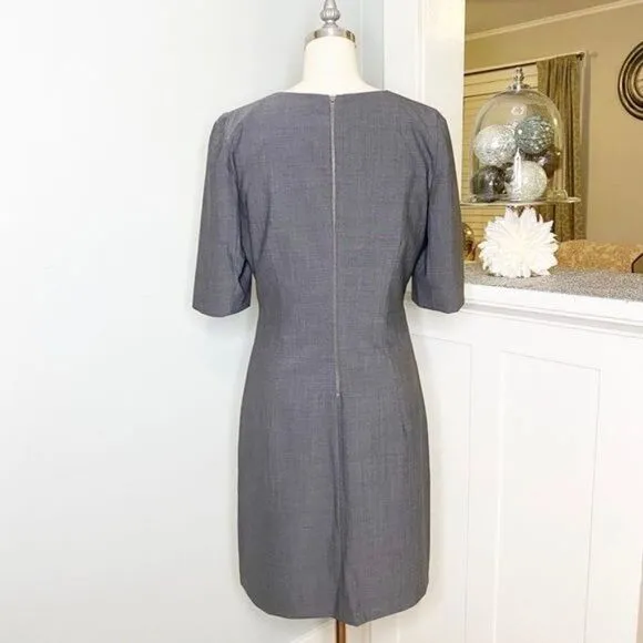 Theory Gray Wool Stretch Sheath Dress Short Sleeve 8 Medium