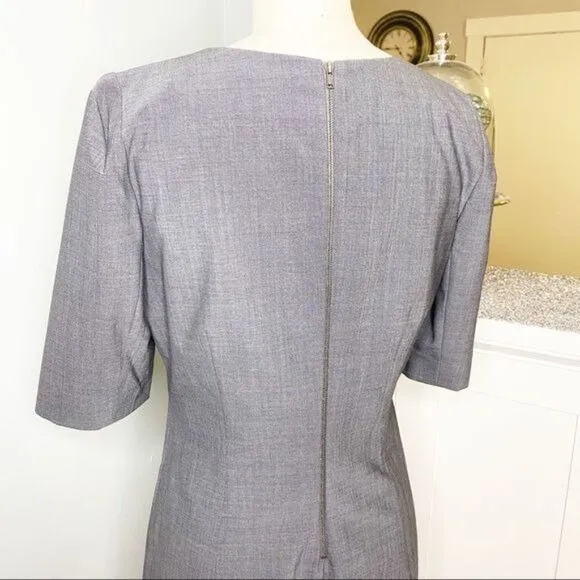 Theory Gray Wool Stretch Sheath Dress Short Sleeve 8 Medium