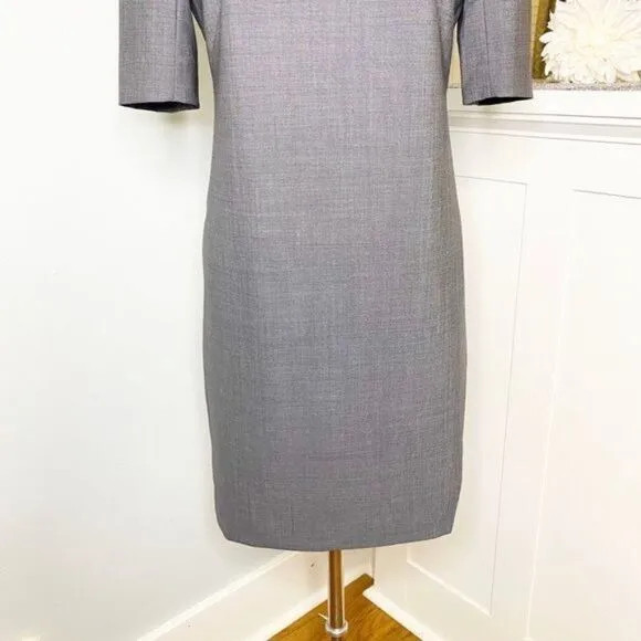 Theory Gray Wool Stretch Sheath Dress Short Sleeve 8 Medium