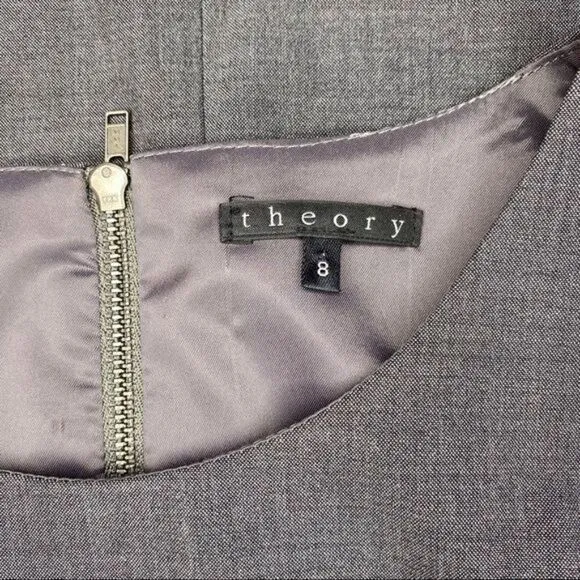 Theory Gray Wool Stretch Sheath Dress Short Sleeve 8 Medium