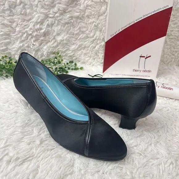 THIERRY RABOTIN Italy Black Techno Nero Low Heel Shoes Poron Comfort sz 41/ 10.5
