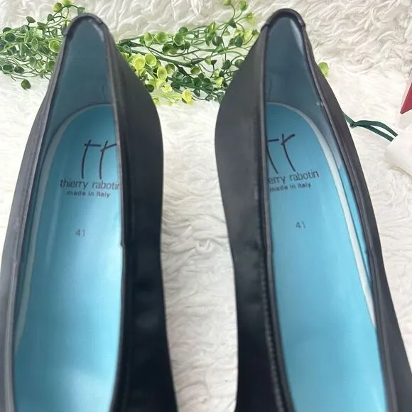 THIERRY RABOTIN Italy Black Techno Nero Low Heel Shoes Poron Comfort sz 41/ 10.5