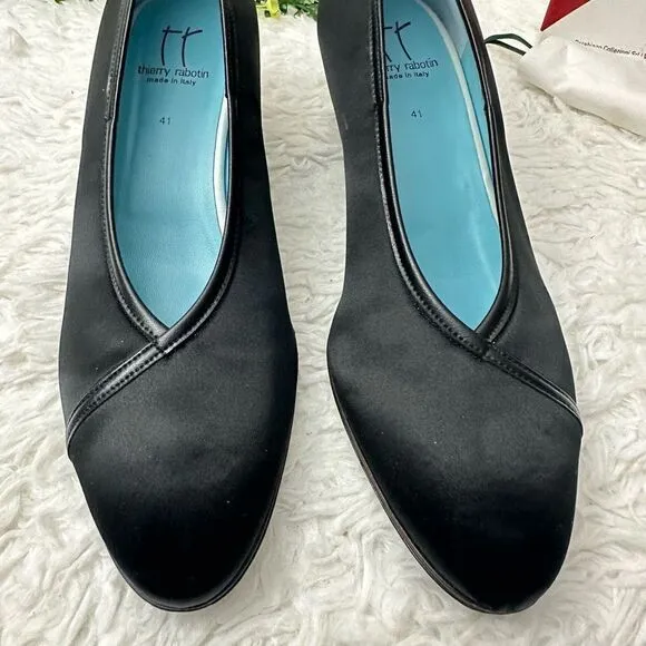 THIERRY RABOTIN Italy Black Techno Nero Low Heel Shoes Poron Comfort sz 41/ 10.5