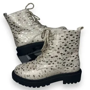 Tildashoes Sexy Sequin Lace-up Chunky Combat Boots Apricot Metallic Women's 8