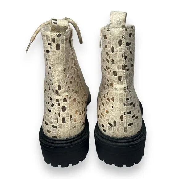 Tildashoes Sexy Sequin Lace-up Chunky Combat Boots Apricot Metallic Women's 8