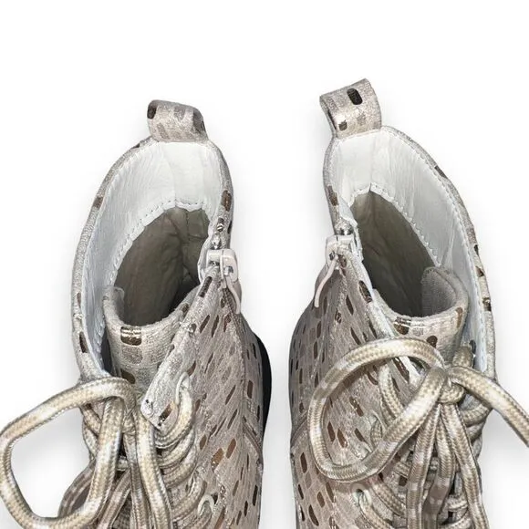 Tildashoes Sexy Sequin Lace-up Chunky Combat Boots Apricot Metallic Women's 8