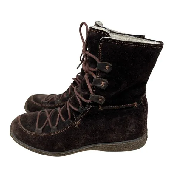 Timberland 69318 Reykir Ghillie Brown Suede Shearling Lace Up Boots 9.5
