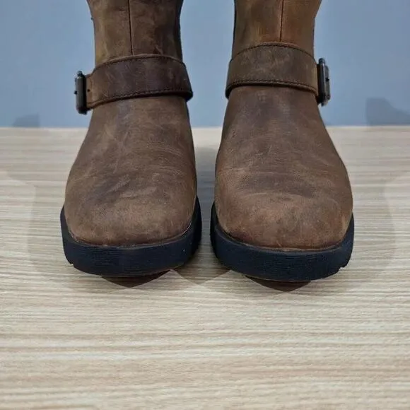 Timberland Graceyn Ankle Boot Biker Moto Waterproof Rust Brown Leather Size 5.5