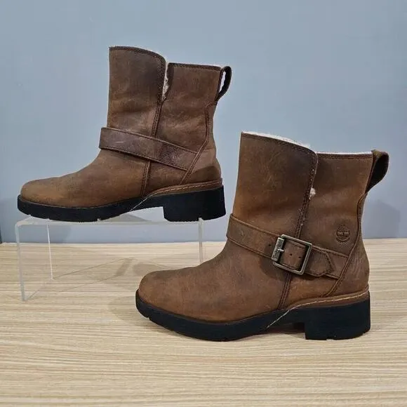 Timberland Graceyn Ankle Boot Biker Moto Waterproof Rust Brown Leather Size 5.5