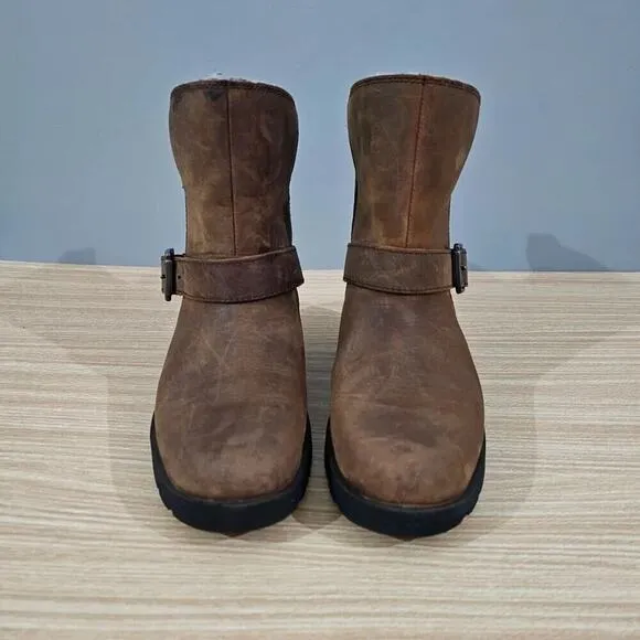 Timberland Graceyn Ankle Boot Biker Moto Waterproof Rust Brown Leather Size 5.5