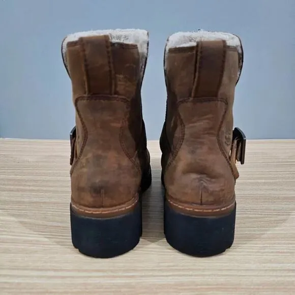 Timberland Graceyn Ankle Boot Biker Moto Waterproof Rust Brown Leather Size 5.5