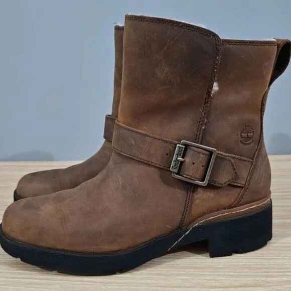 Timberland Graceyn Ankle Boot Biker Moto Waterproof Rust Brown Leather Size 5.5