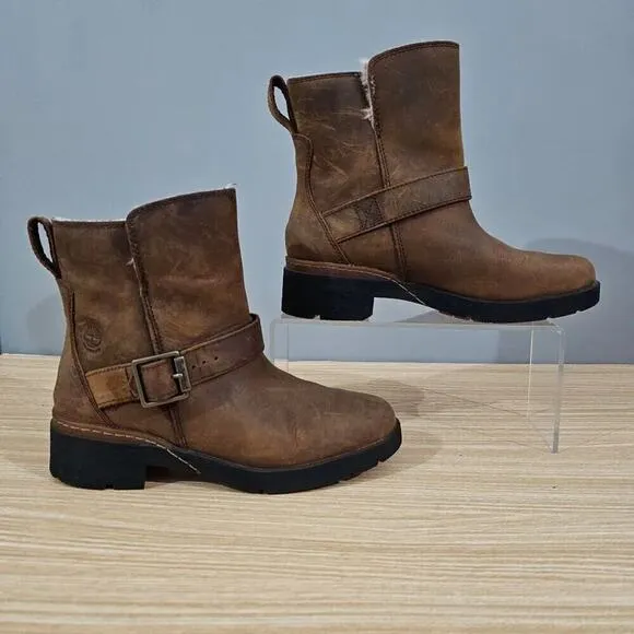 Timberland Graceyn Ankle Boot Biker Moto Waterproof Rust Brown Leather Size 5.5