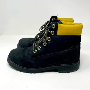 Timberland Hiking Boots Leather Rounded Toe Lace Up Black &amp; Yellow Sz 6