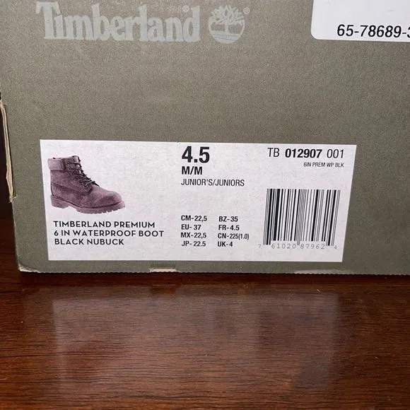 Timberland Juniors Premium 6 In Waterproof Boot Black Nubuck
