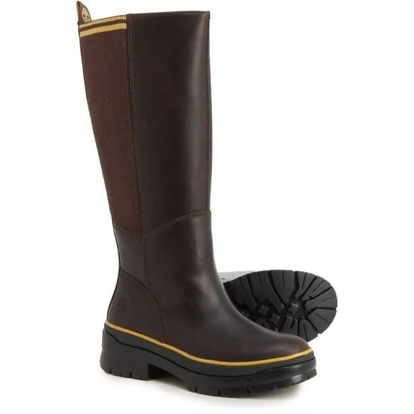 TIMBERLAND Malynn Waterproof Tall Brown Leather Zip Boots Women's Size 8.5 NIB