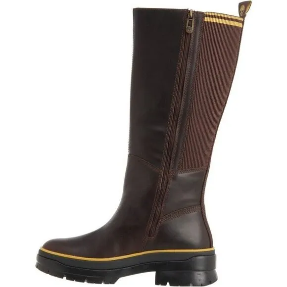 TIMBERLAND Malynn Waterproof Tall Brown Leather Zip Boots Women's Size 8.5 NIB