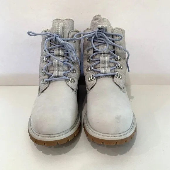 Timberland Premium Puffer Boots Leather Hiker Booties Light Grey Size 10 NEW