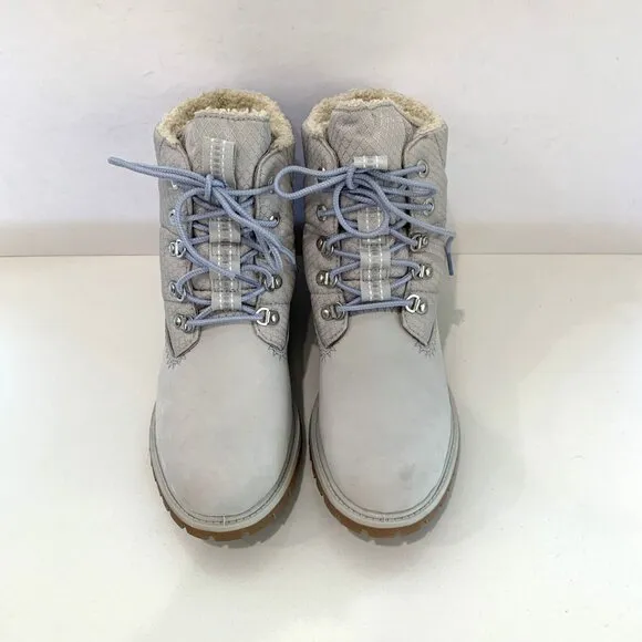 Timberland Premium Puffer Boots Leather Hiker Booties Light Grey Size 10 NEW