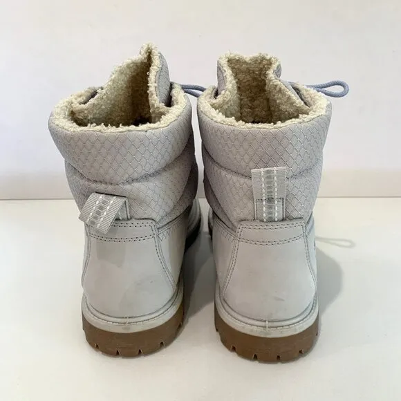 Timberland Premium Puffer Boots Leather Hiker Booties Light Grey Size 10 NEW
