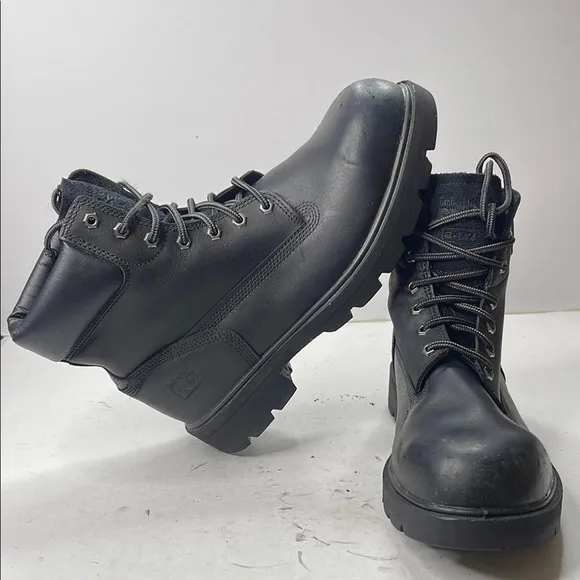 Timberland PRO Black Leather Work Boots with Steel Toe